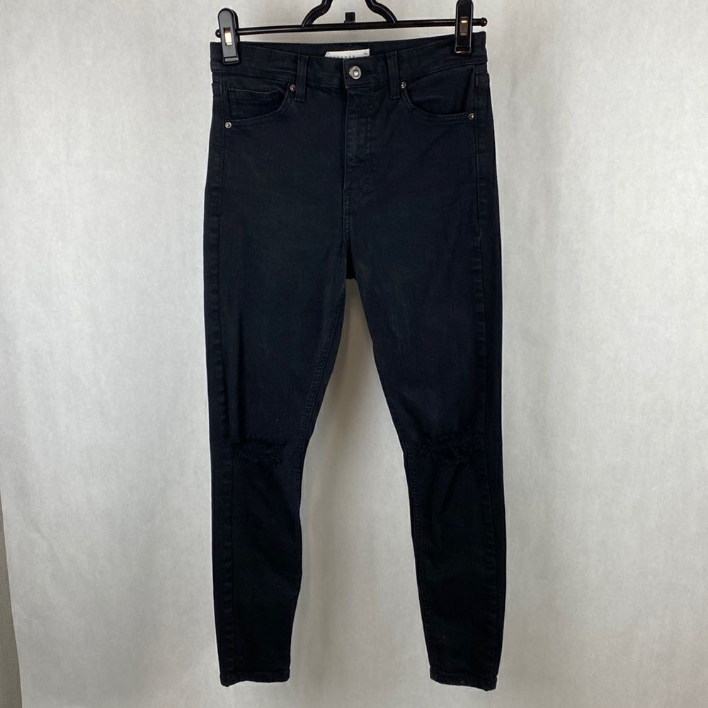 TOPSHOP Jaime Black Denim Jeans Size 28 High Waist Skinny Distressed